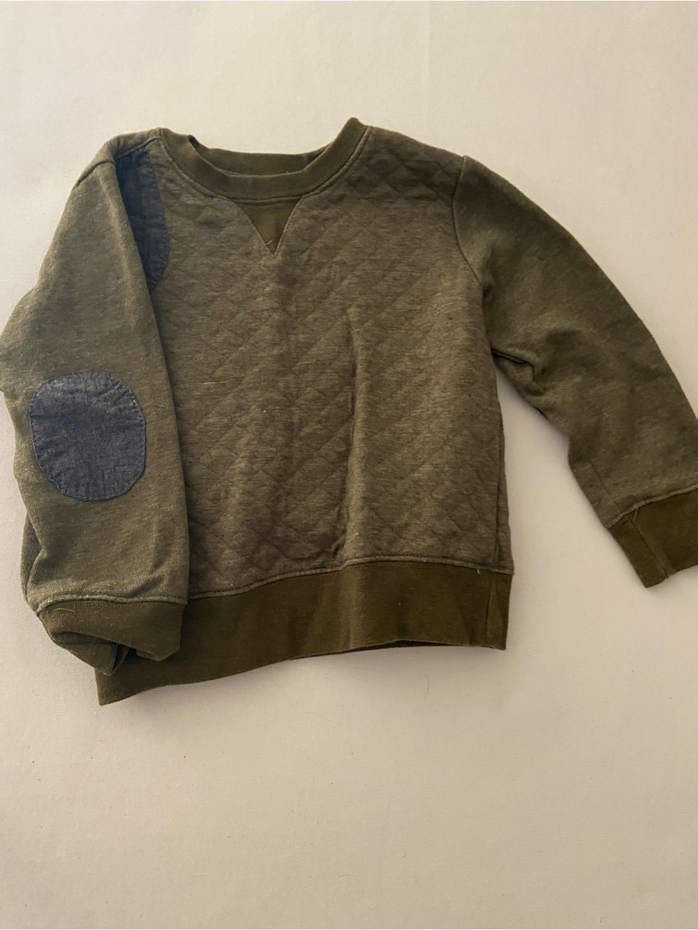 Sovereign Code Olive Quilted Crewneck Sweatshirt with Navy Elbow Patch